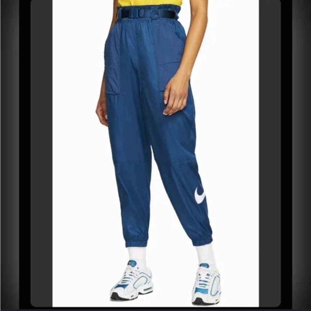 Nike teal nylon joggers with belt small